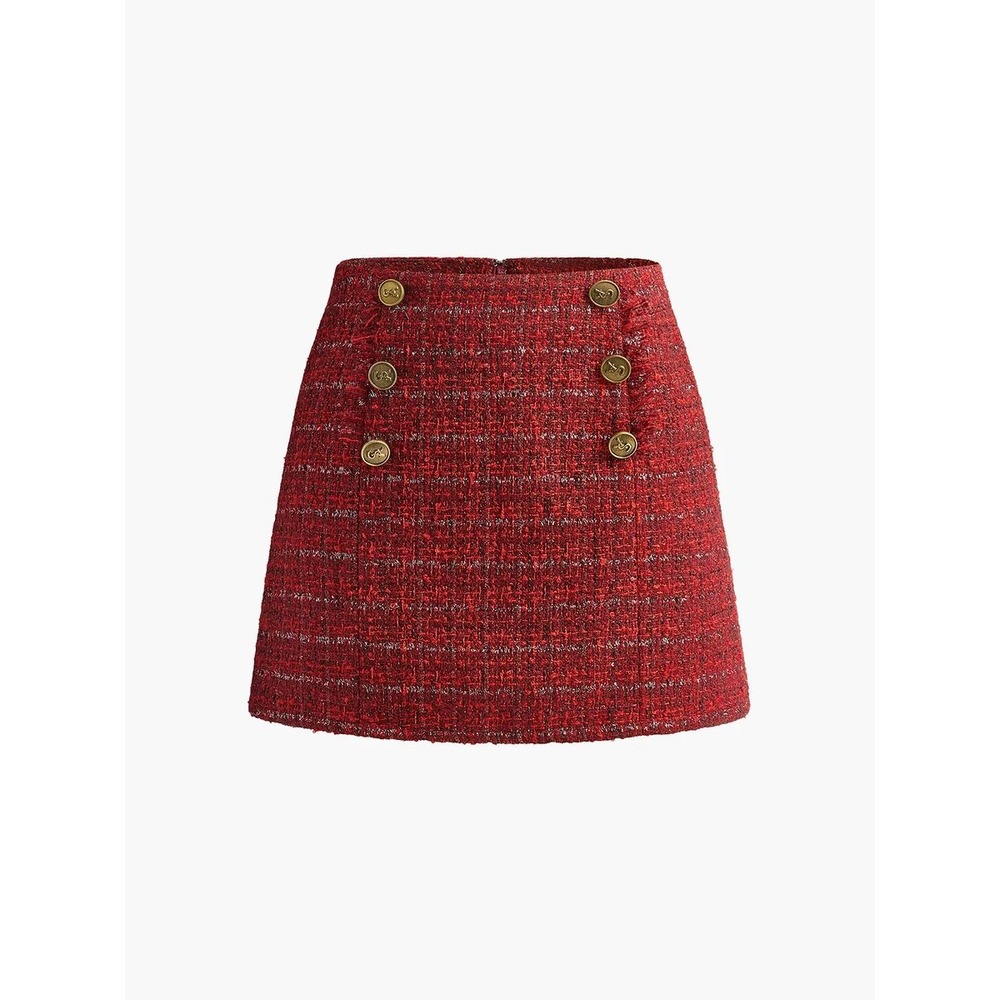 COMMENSE Red Metallic Tweed High Waist Mini Skirt Size XS - Picture 10 of 12